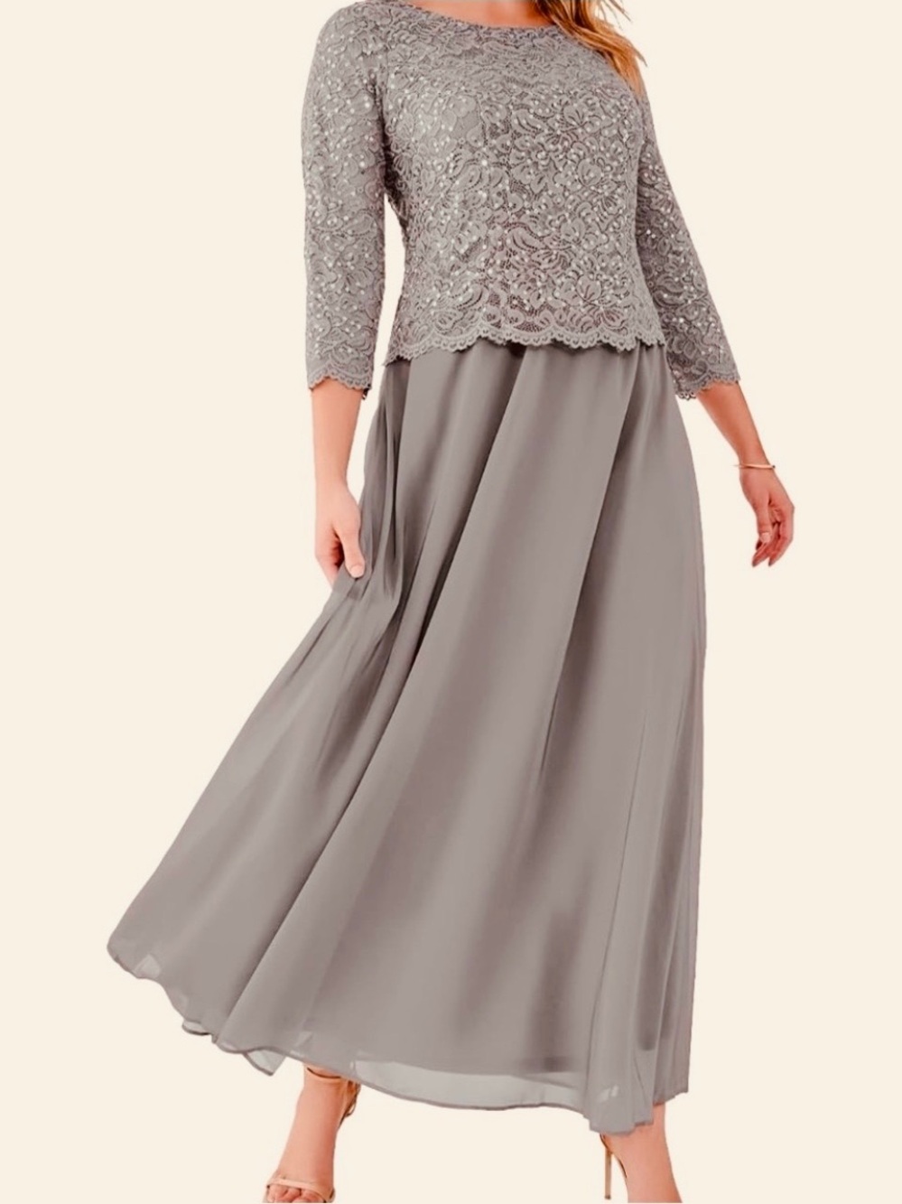 Roaman's Lace Bodice Maxi Dress in Gunmetal